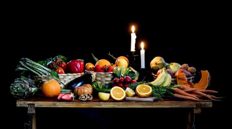 Healthy foods in the candle light